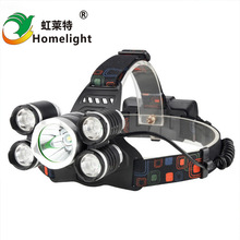 跨境  3頭LED強光頭燈30W定焦戶外5燈照明xml-t6充電遠射礦燈批發