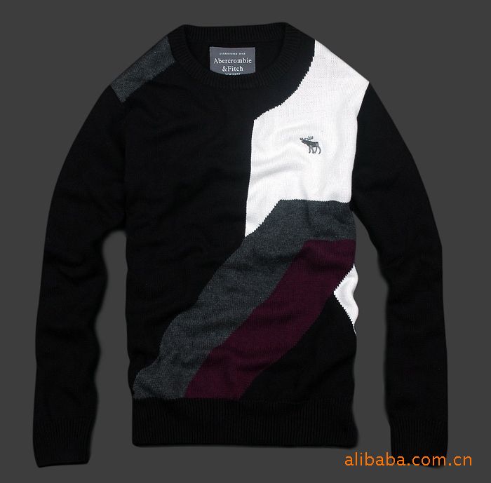 AF<em>男士</em>圆领<em>毛衣</em> <em>男士</em>配色<em>毛衣</em> 全棉毛线衣 电