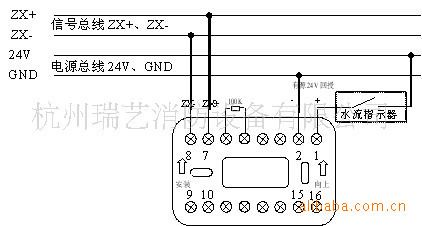 有源回授 输入模块与水流指示器 连接示意图