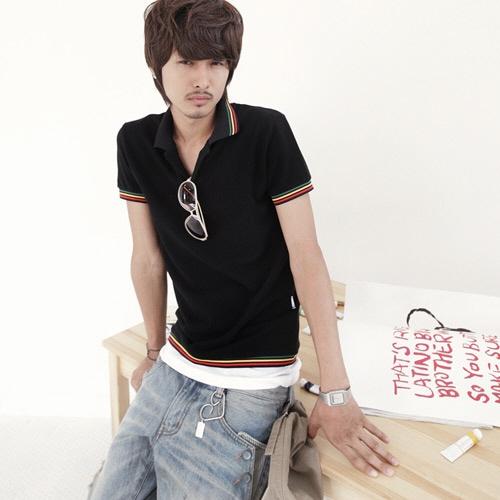 实体店进货 网络代销 潮人经典纯黑彩条POLO