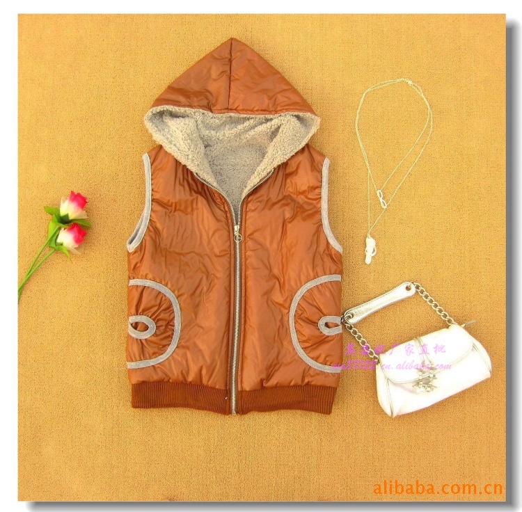 背心连帽坎肩<em>女士马甲</em>秋冬新韩版<em>羊羔绒</em>夹棉 