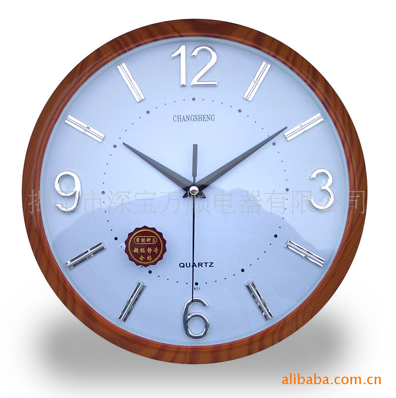 【12寸挂钟 凸字 木纹 简约石英钟 超静音钟】