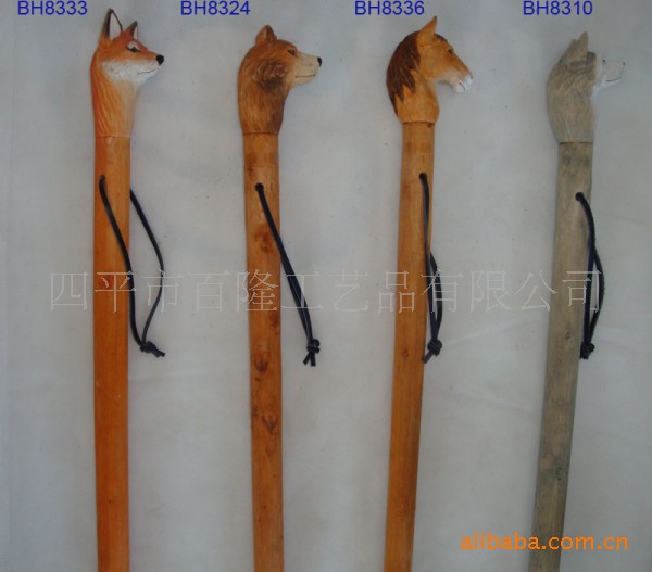 【天然手工】动物头雕刻拐杖(图),其他木制工艺