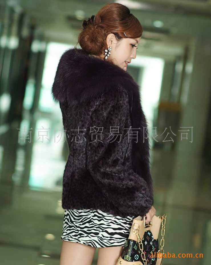 100%水貂 拼貂豹纹配银狐领 皮草外套 短款拼