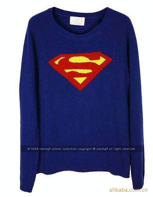 新款<em>批发</em>供应女式圆领毛衣超人图案<em>羊毛毛衣</em>8