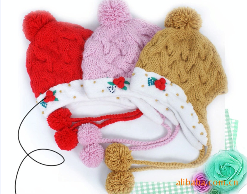 新款手编毛线针织外贸日韩版冬季儿童毛线帽子
