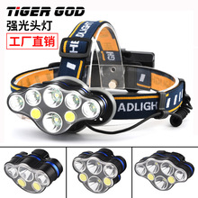 亞馬遜強光頭燈LED+COB頭燈T6頭戴式戶外電筒充電泛光燈