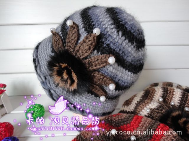 全手工女士<em>中老年</em>人老人帽 <em>加绒毛线</em>帽针织帽