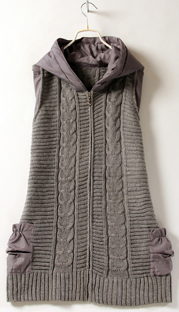 2011秋冬新款韩版<em>女装</em>麻花拉链<em>连帽</em>毛衣<em>马甲</em>