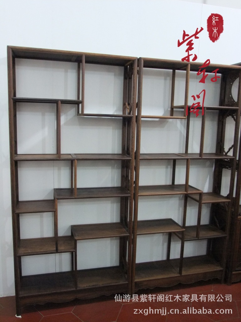 【鸡翅木蜡油红木家具简单博古架多宝格家具架木家具古董效果图图片