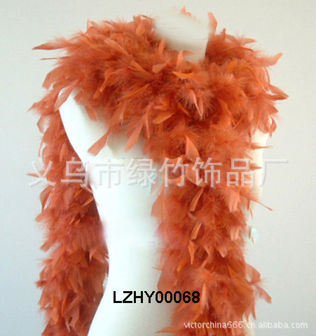 厂家供应2码热销咖啡加白火鸡毛条羽毛围巾绿