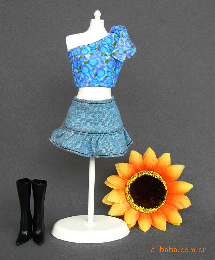 玩具配件-<em>芭比娃娃</em>服装 黑皮衣牛仔裙 1/6娃衣