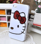 带打印图案贴钻外壳-iphone4手机贴钻 红蝴蝶结Kitty猫头批发