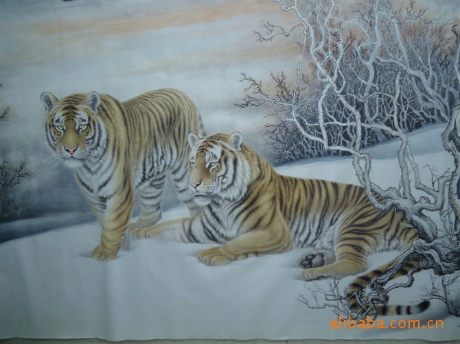 当代著名画家翟玉江生宣工笔虎