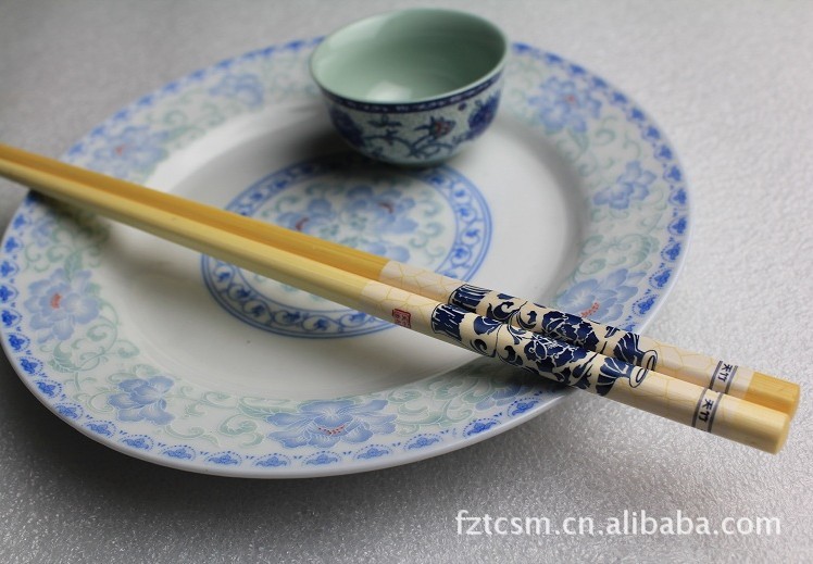 家直销 高级竹筷 家庭用筷十双装 青花瓷文化系