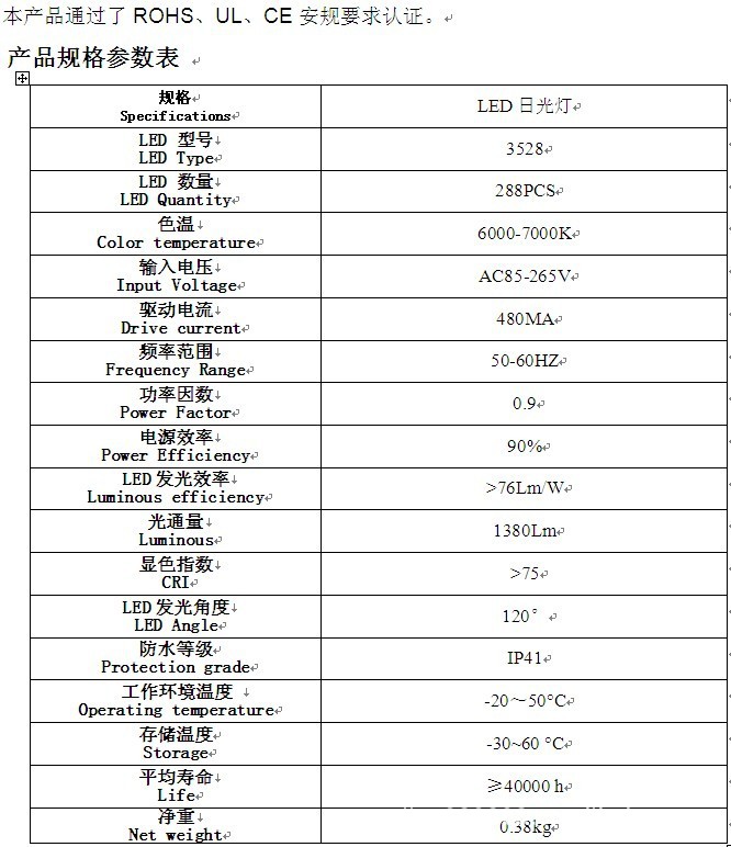 厂家生产定做 电源电压voltage(v 功率power(w 光通量luminous