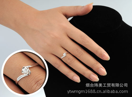 玮美18K<em>白金女戒</em>0.1克拉守护爱新婚钻戒南非