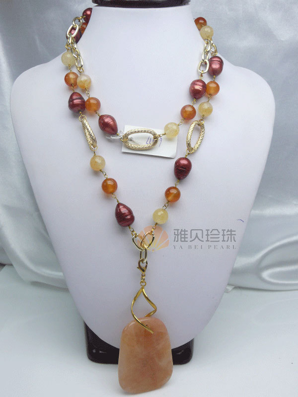 【白领最爱项链 两圈吊坠黄晶圆珠<em>黄玛瑙</em>项链