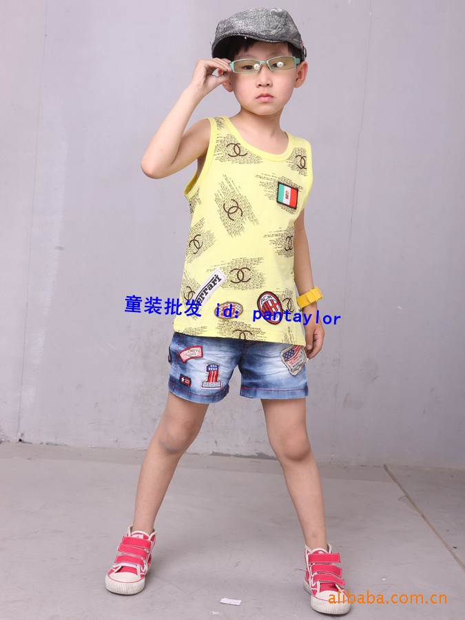 装批发 夏装男童 全棉奥代尔 背心+<em>牛仔短裤两</em>