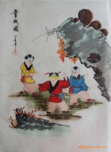 批发采购国画-国画字画童子图百子图绢画26*3