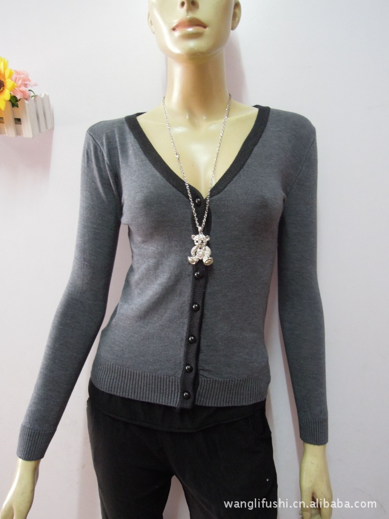 【旺丽服饰<em>女士羊绒</em>衫女式羊毛衫V领<em>开衫</em>百搭