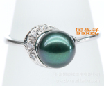 闪钻天然珍珠 精圆强光7.5-8.0mm 孔雀绿 天然珍珠 海水珍珠戒指