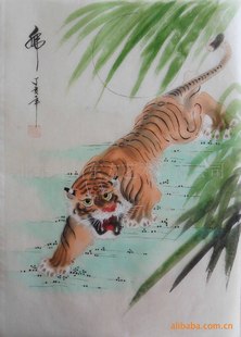 国画字画老虎十二生肖虎下山虎绢画26*38cm装饰画北京厂家特供