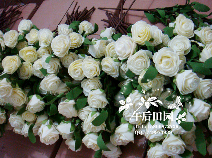 仿真花 厂家直销 欧式卷心玫瑰 6头 支持混批 2
