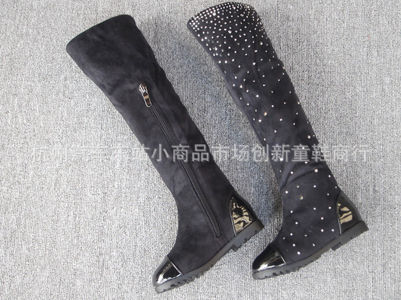 满天星贴钻弹性面料儿童靴子 过膝靴 <em>女童</em>靴子