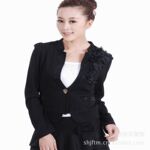 2012春装新款款韩版女装立领蕾丝花长袖小西装修身女西服短外套