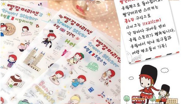 【韩国dBurger日记透明贴纸diy粘纸红<em>头发</em>Ann