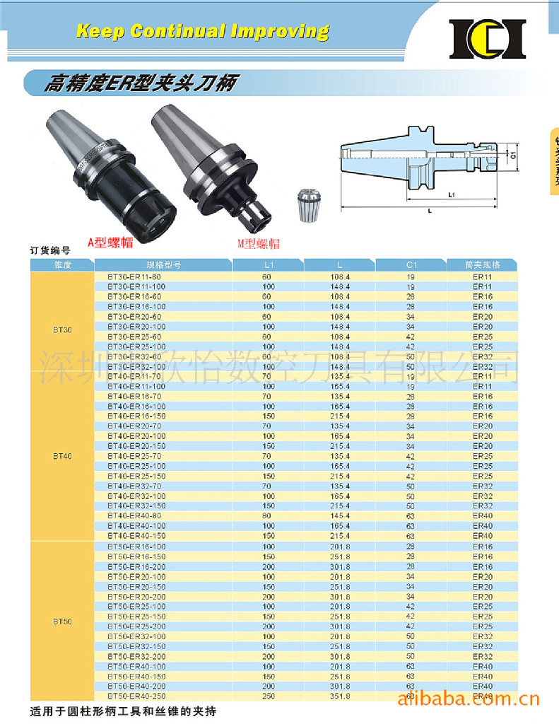 深圳欣怡生产批发数控刀柄BT40-ER11-100L数控ER型弹性筒夹刀柄