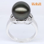 国盛祥 11-12mm 天然珍珠 大溪地 黑珍珠 戒指