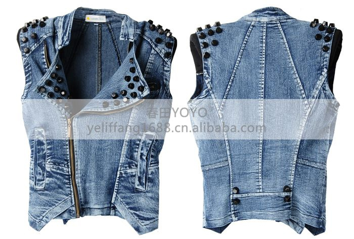 【新款时尚个性朋克风帅气<em>牛仔夹克</em>无袖外套马