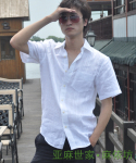 MYEFAN 2012热销款 经典百搭白色提花休闲亚麻短袖衬衫 男