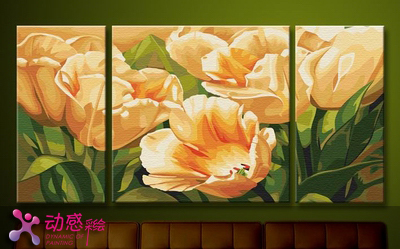 DGP3005:白色郁金香(三拼画)数字油画 创意画