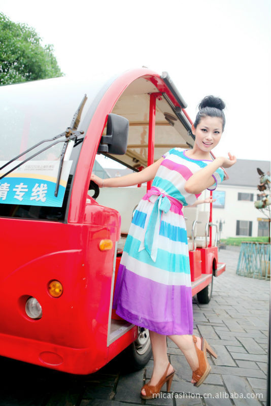 夏新款韩版薄波西米亚彩条雪纺连衣裙<em>母女裙</em>女