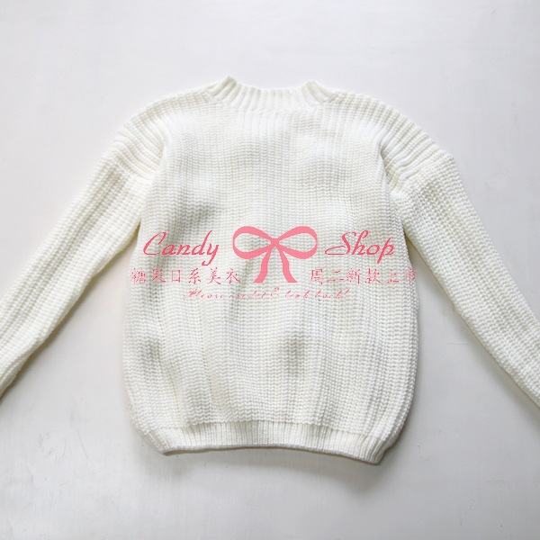 【秋冬女装新款<em>韩版</em>甜美樱桃<em>宽松</em>圆领套头<em>塌肩</em>