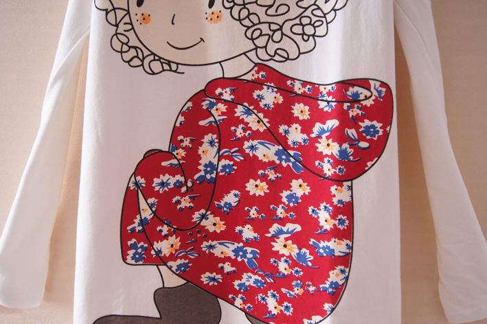 2011新款欧美风格T恤 印花红色<em>衣服</em>小<em>女生长</em>
