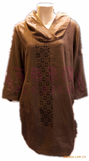 <em>外贸女装春季</em>麻长衫、格图案、立领韩版女式套