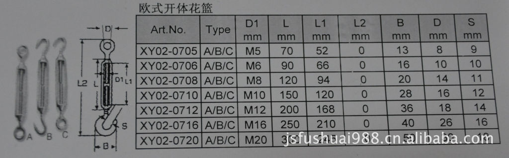 供应不锈钢1480开体花篮螺栓m12 日式开体花篮螺栓 欧式封闭花篮