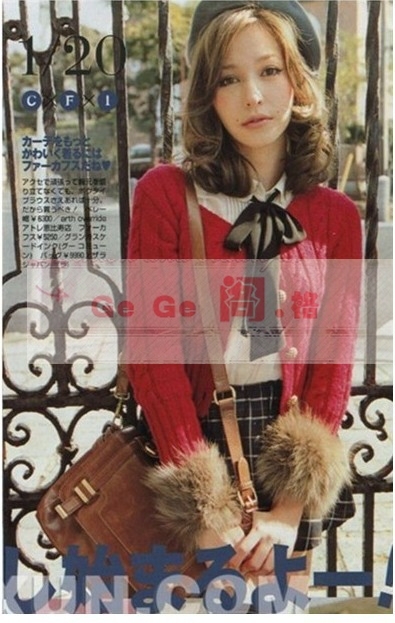 SLY大牌lena金色单排扣麻花编织<em>红毛衣开衫</em> 短