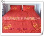 婚礼全棉绣花四件套 鲁艺天梭家纺 山东博兴老粗布批发