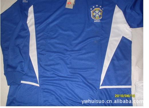 经典版复古足球蓝色长袖巴西国家队世界杯球服