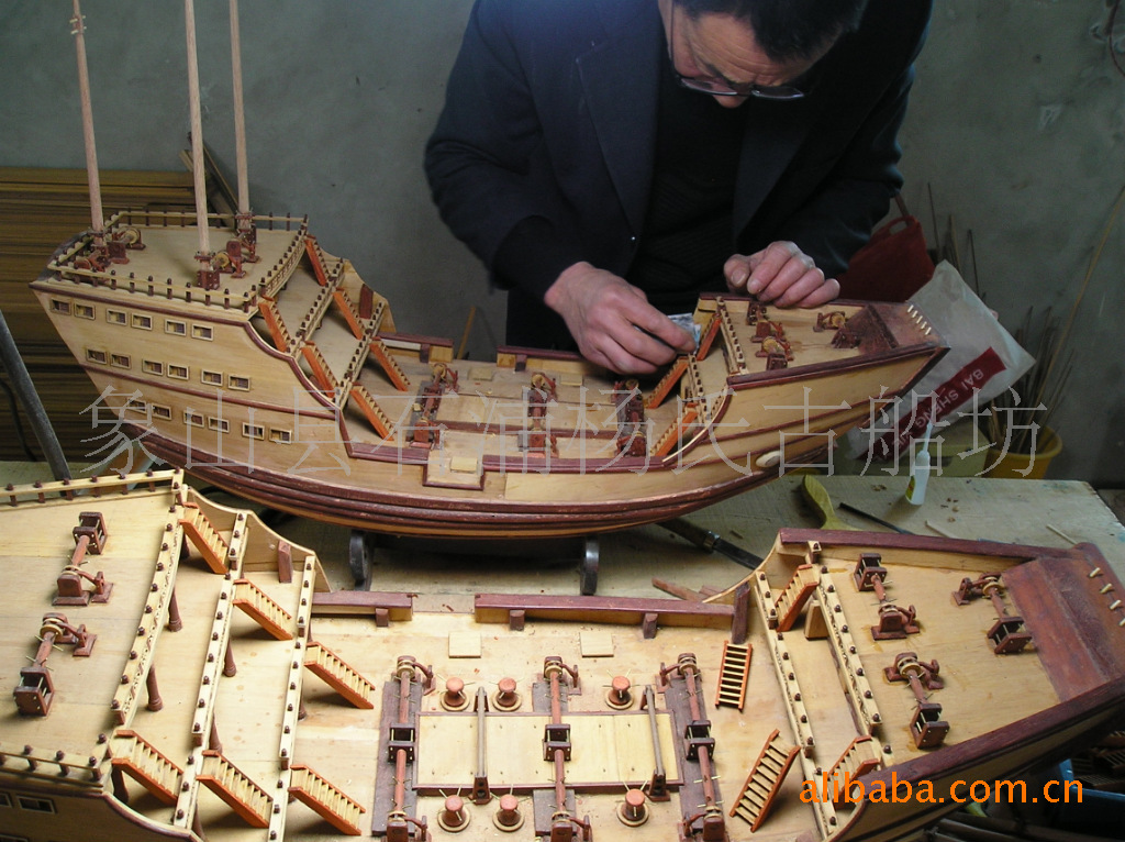 供应手工艺品古船礼品模型仿真航海模型木制帆船郑和宝船