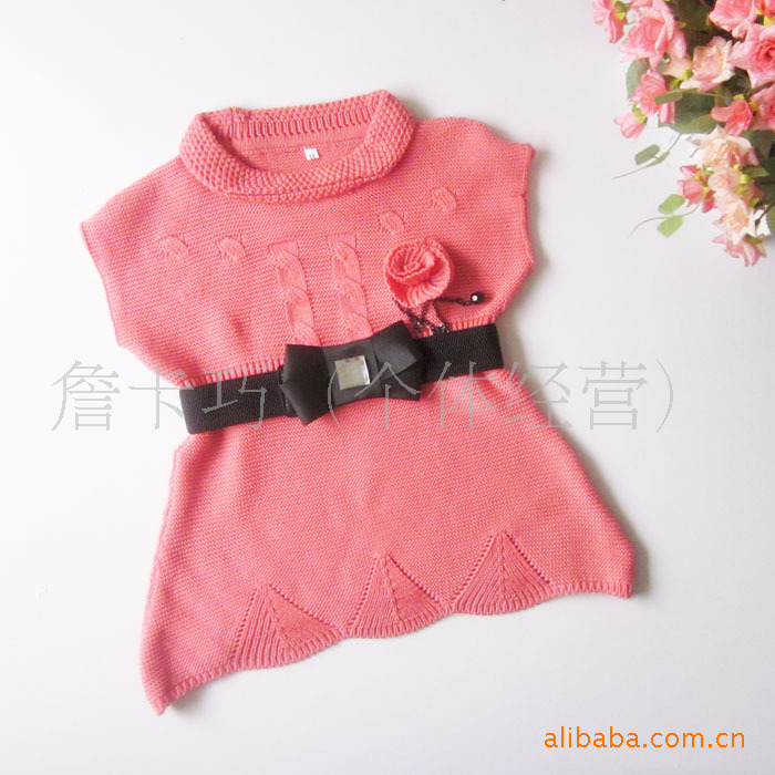 <em>儿童</em>毛衣批发 漂亮淑女 仿手工编织配腰带 <em>儿童</em>