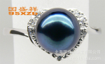 【国盛祥】 精圆强光 7.5-8.0mm 孔雀蓝色 海水珍珠戒指