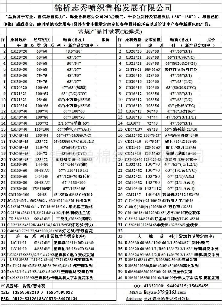 2011坯佈目錄（無彈類）