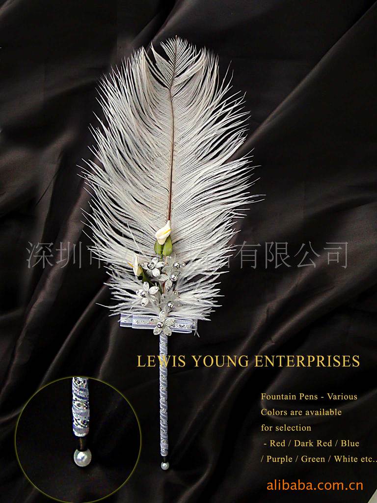 羽毛笔/婚庆签到笔/工艺礼品笔 鸵鸟羽毛笔圆珠笔 高档赠品摆设品