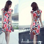 2012夏装品牌正品 韩版显瘦高腰碎花浪漫连衣裙修身时尚中长裙子